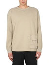 Ten C Crew Neck Cotton Sweatshirt With Patch Detail In Beige