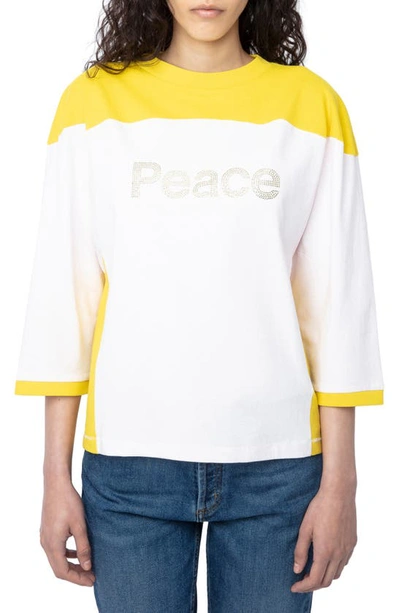 Zadig & Voltaire Earl Peace Colorblock Embellished Graphic Football T-shirt In White