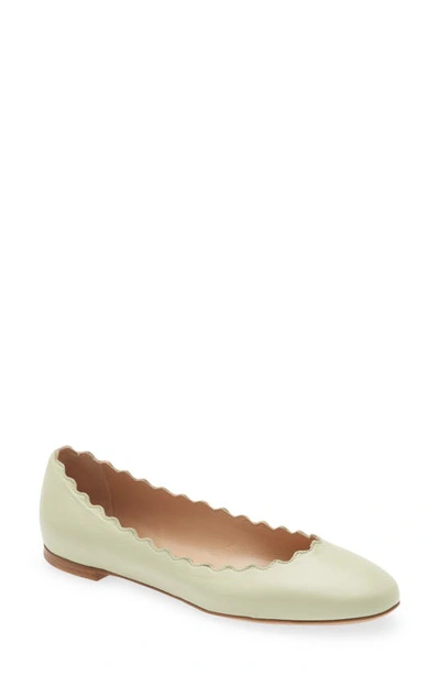 Chloé Lauren Scalloped Leather Ballerina Flat In Green