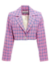 Ganni Long Sleeve Check Suiting Cropped Blazer