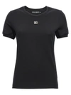 Dolce & Gabbana Black T-shirt With Logo Decorated With Crystals On The Front In Cotton Woman