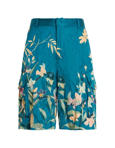 Etro Floral-print Velvet Bermuda Shorts In Light Blue