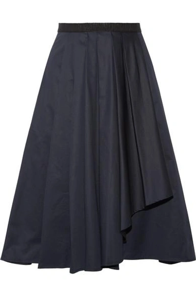 Jason Wu Asymmetric Pleated Cotton-poplin Skirt In Navy