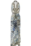 CAMILLA CHINESE WHISPERS EMBELLISHED PRINTED SILK HALTERNECK WRAP DRESS