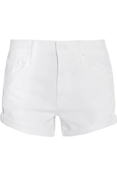 Mother The Teaser Distressed Stretch-denim Shorts In White