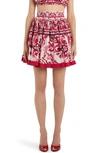 Dolce & Gabbana Short Maiolica Printed Popeline Skirt In Tris Maioliche Fuxia