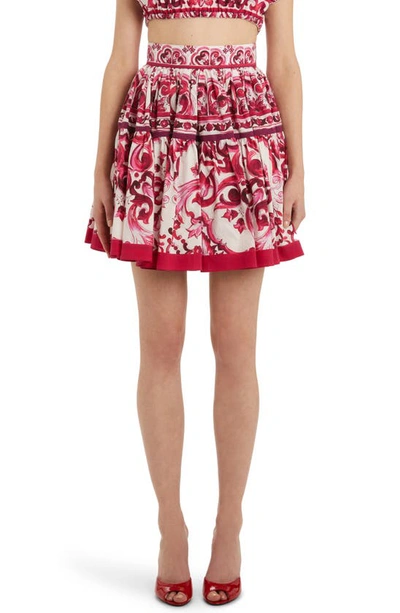 Dolce & Gabbana Short Maiolica Printed Popeline Skirt In Pink