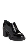 Prada Chocolate Patent Leather Loafer Pumps In Black