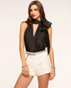 Ramy Brook Claudia Tie Neck Sleeveless Blouse In Black Petal