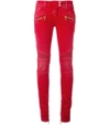 BALMAIN Pink Biker Skinny Jeans,408168399413698239
