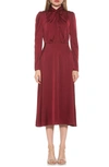 Alexia Admor Gillian Draped Mock Neck Long Sleeve Midi Dress In Burgundy