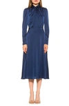 Alexia Admor Gillian Draped Mock Neck Long Sleeve Midi Dress In Navy