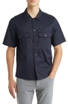 THEORY BEAU SOLID STRETCH COTTON BLEND SHORT SLEEVE BUTTON-UP SHIRT