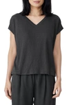 Eileen Fisher V-neck Short-sleeve Organic Linen Tee In Graphite