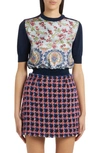 Etro Berry-print Silk Panel Knit Crop Top In 0200 - Blu