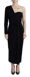 DOLCE & GABBANA DOLCE & GABBANA BLACK WRAP SHEATH LONG GOWN WOOL WOMEN'S DRESS