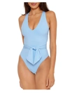 BECCA BY REBECCA VIRTUE WOMENS PLUNGE BELTED ONE-PIECE SWIMSUIT