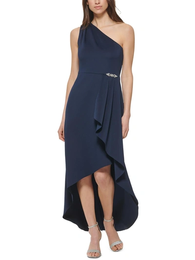 Jessica Howard Petites Womens Ruffled Maxi Evening Dress In Blue