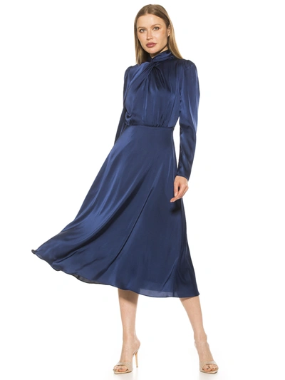 Alexia Admor Gillian Draped Mock Neck Long Sleeve Midi Dress In Blue