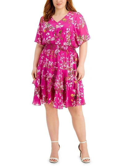 Taylor Plus Womens Floral Tiered Fit & Flare Dress In Multi