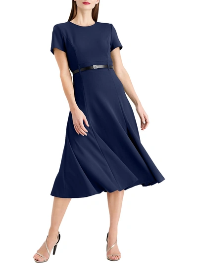 Calvin Klein Petites Womens Crepe Short Sleeves Sheath Dress In Multi
