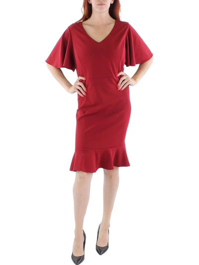 Kasper Womens Knit Flutter Sleeves Sheath Dress In Red