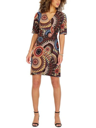 Connected Apparel Petites Womens Jersey Printed Shift Dress In Multi