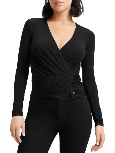 Good American Good Touch Womens V-neck Stretch Wrap Top In Black
