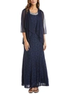 R & M Richards Women's Beaded Dress & Flyaway Jacket In Blue