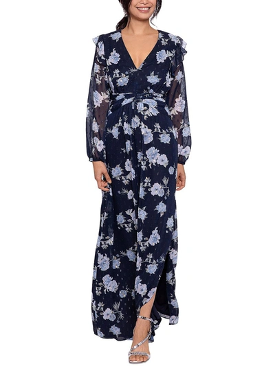 Betsy & Adam Womens Metallic Maxi Evening Dress In Navy/gun