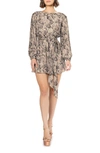 Dress The Population Kirsi Printed Metallic Long Sleeve Minidress In Black Multi