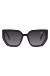 Quay Contoured 45mm Polarized Cat Eye Sunglasses In Black/ Smoke Polarized
