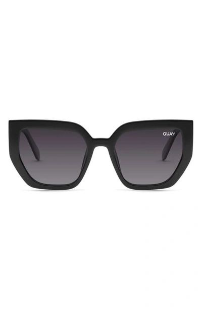 Quay Contoured 45mm Polarized Cat Eye Sunglasses In Black/ Smoke Polarized