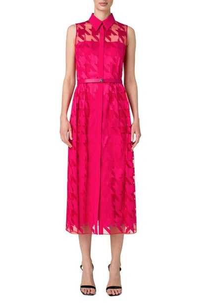 Akris Houndstooth-embroidered Belted Maxi Dress In Magenta