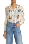 ULLA JOHNSON PIPPA FLORAL PRINT TIE NECK SILK BLOUSE