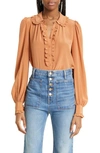 Ulla Johnson Philipa Ruffle Silk Blouse In Chestnut