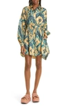 ULLA JOHNSON JUDE ABSTRACT PRINT LONG SLEEVE SILK SHIRTDRESS