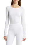 ALO YOGA GATHER LONG SLEEVE RIB CROP TOP