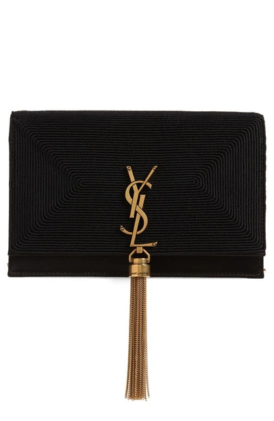 Saint Laurent Kate Croc-embossed Leather Wallet-on-chain In Black/gold