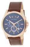 Armani Exchange Analog Leather Strap, 45mm In Rose Gold