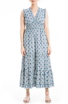 Max Studio Floral Sleeveless Tiered Maxi Dress In Ivry/ Indg Med Rsbrry