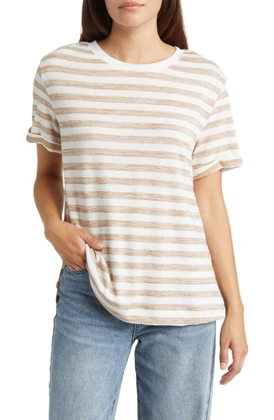 Caslon Ease Stripe Crewneck T-shirt In Tan Sugar- White Charm Stripe