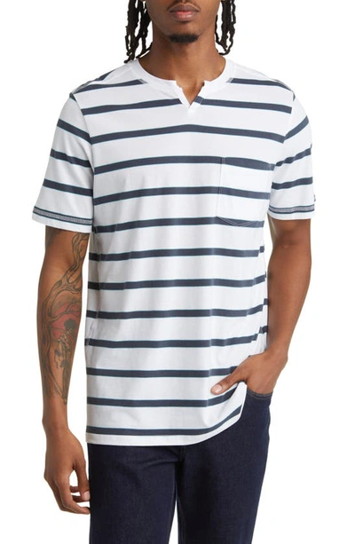 Good Man Brand Stripe Victory V-notch Premium Jersey T-shirt In White/ India Ink/ Porcelain