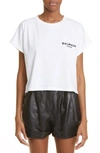 Balmain Flocked Logo Crop T-shirt In Gab White/ Black