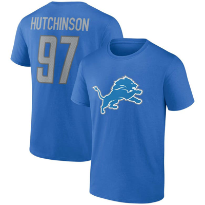 Fanatics Branded Aidan Hutchinson Blue Detroit Lions Player Icon Name & Number T-shirt