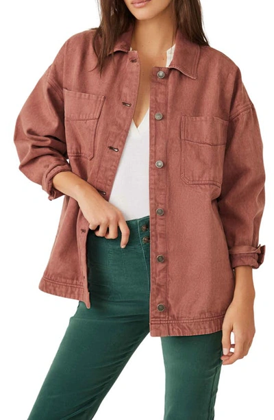 Free People Madison City Twill Jacket In Chocolate Lava