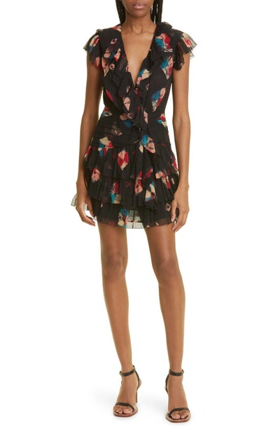 Ulla Johnson Zina Dyed Silk Ruffle Mini Dress In Black