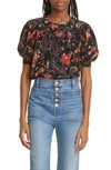 Ulla Johnson Dina Puff Sleeve Silk Top In Obsidian