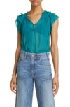 Ulla Johnson Marilyn Ruffle Sleeve Silk Chiffon Blouse In Montego