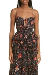 ULLA JOHNSON ZUMA FLORAL PRINT SILK PEPLUM CAMISOLE